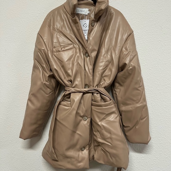 NWT Ligio European Faux Leather belted jacket Coat size zara M - Picture 6 of 6